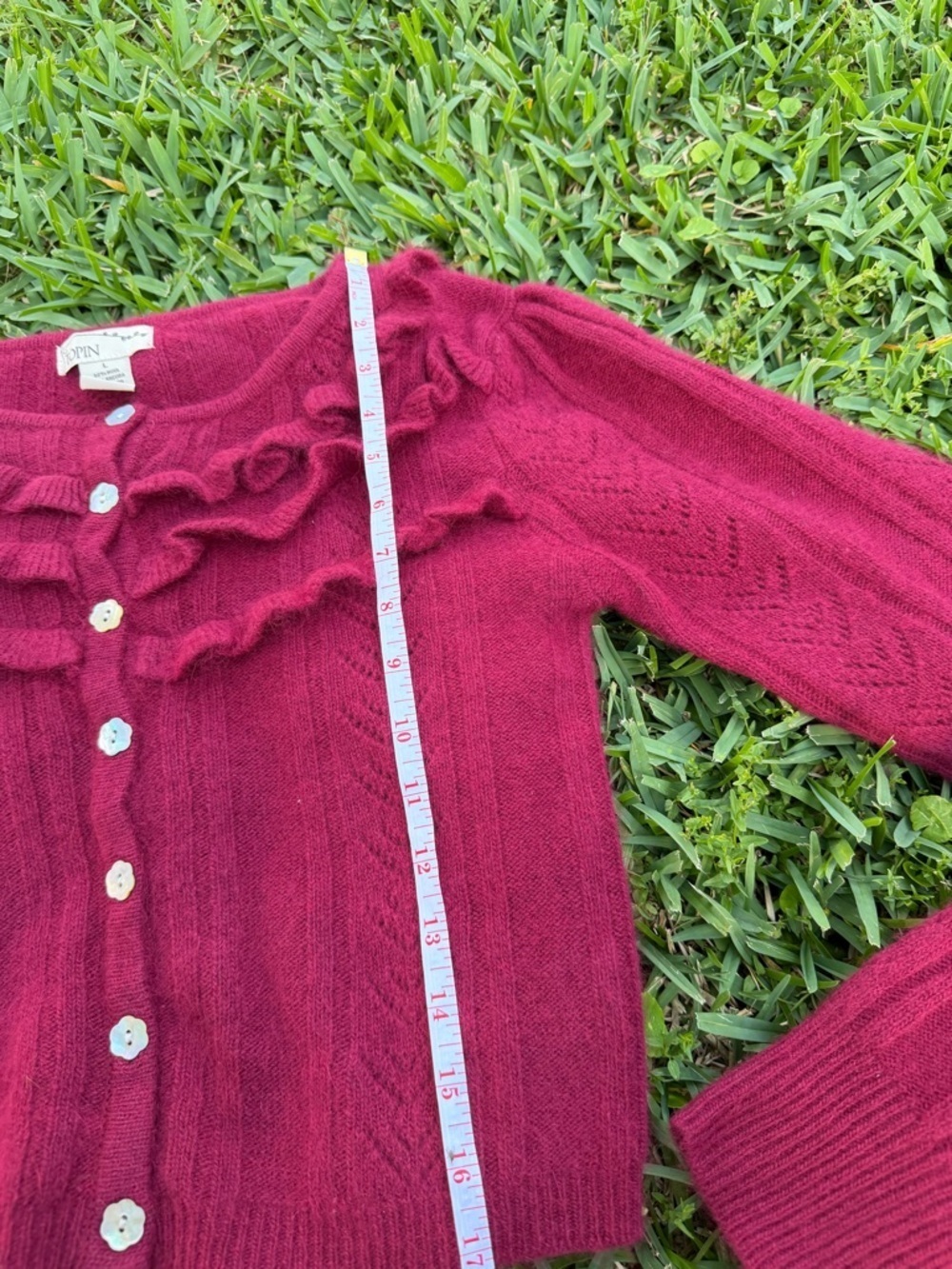 Topin Angora Wool Blend Ruffle Cardigan Raspberry Pink Grandmacore Coquette S - Picture 5 of 7